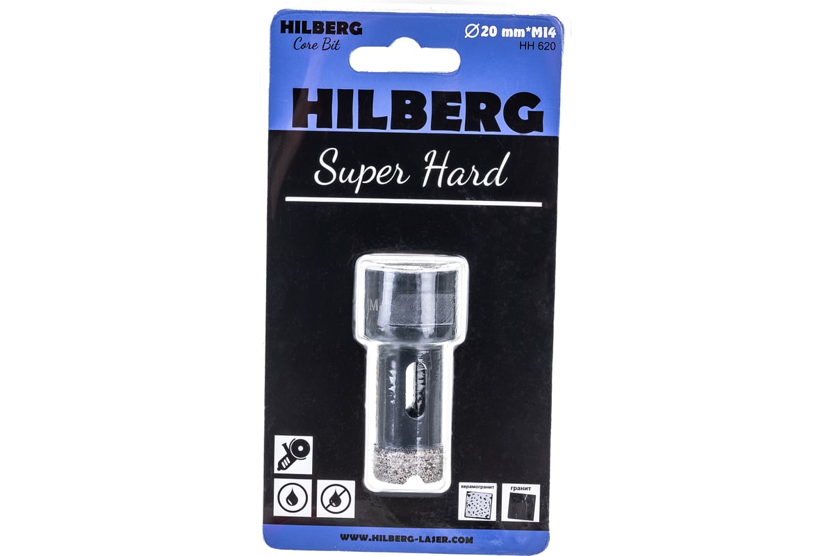 Коронка алмазная по керамике и керамограниту Super Hard (20 мм; M14) Hilberg HH620