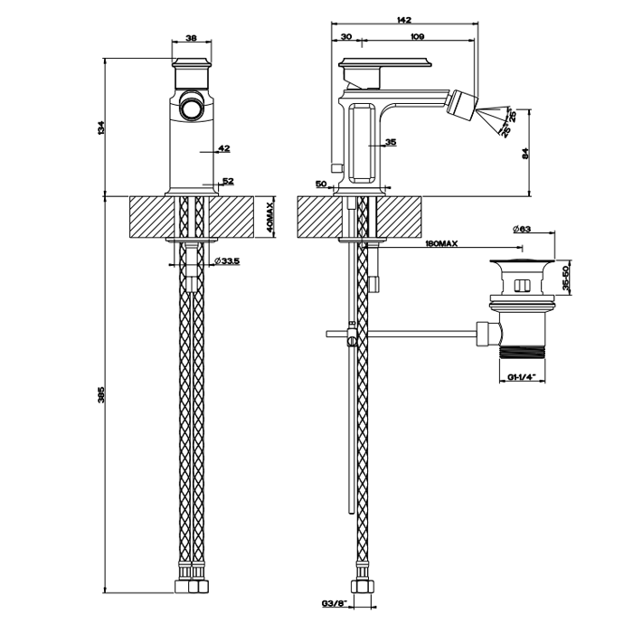 Смеситель для биде Gessi Eleganza 46007#080 с донным клапаном, золото