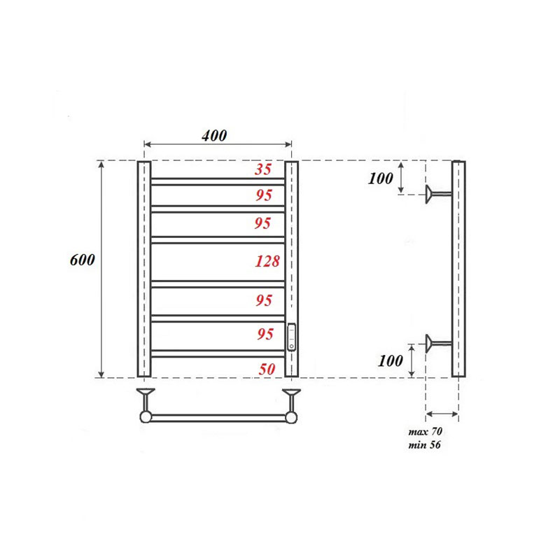 Полотенцесушитель электрический Point PN10846 П6 40x60 диммер справа, хром