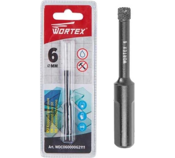 Коронка алмазная 6 мм, керамогранит Wortex WDC060000G2111