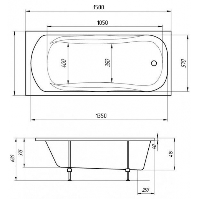 Акриловая ванна 1MarKa Elegance 150x70