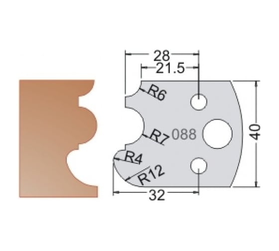 Нож мультисистема HSS профиль карниз с галтелью R7 40x20x4 мм Dimar 3308840