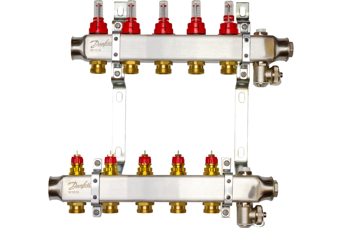 Комплект коллекторов Danfoss SSM-5F с расходомерами и кронштейнами 5 контуров 088U0955