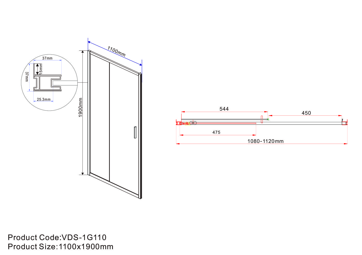 Душевая дверь Vincea Garda 110x190 хром, прозрачная