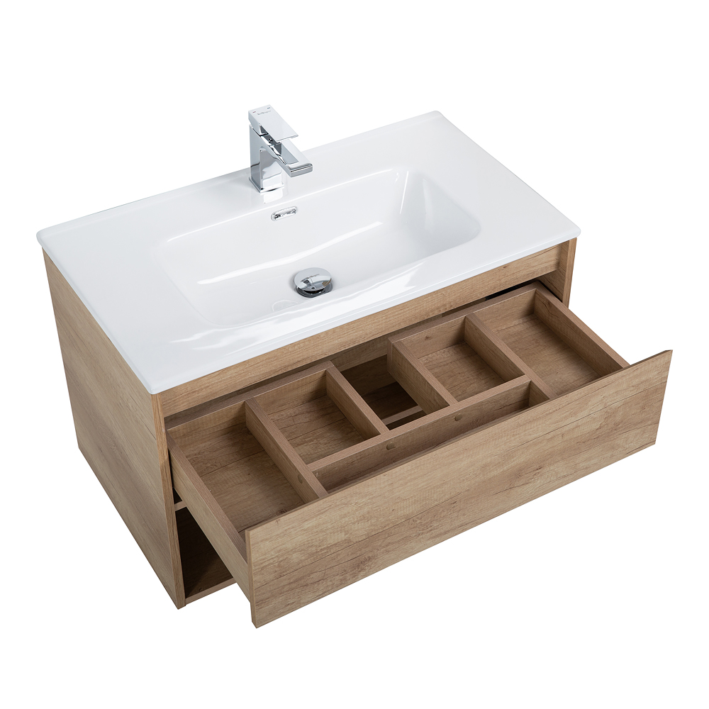 Тумба с раковиной BelBagno Kraft 100 см 1 ящик, полка Rovere Nebrasca Nature