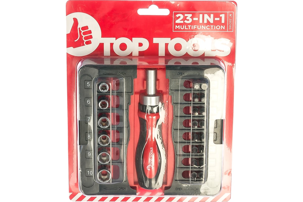 Сменные наконечники и торцевые головки с держателем, 23 шт. Top Tools 39D186