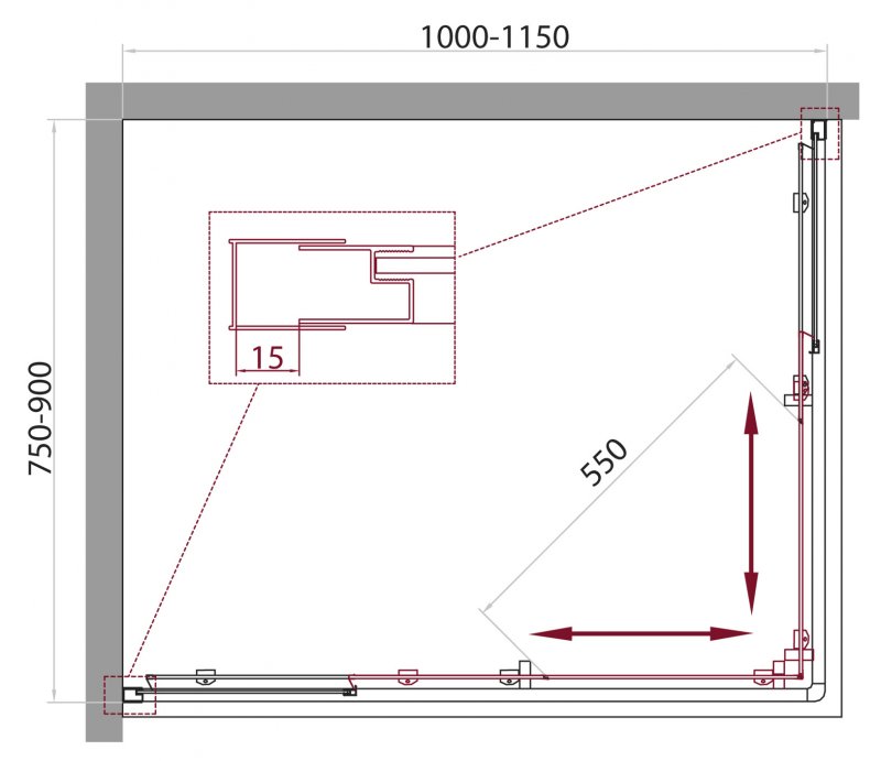 Душевой уголок BelBagno Unique 100/115x75/90 прозрачный