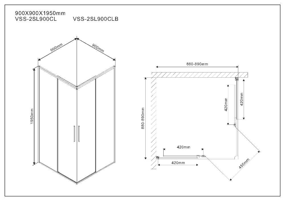 Душевой уголок Vincea Slim VSS-2SL900CLB 90x90 черный, прозрачный