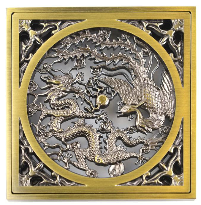 Душевой трап Bronze De Luxe 21986-56 с решеткой "Дракон", гориз. выход, бронза