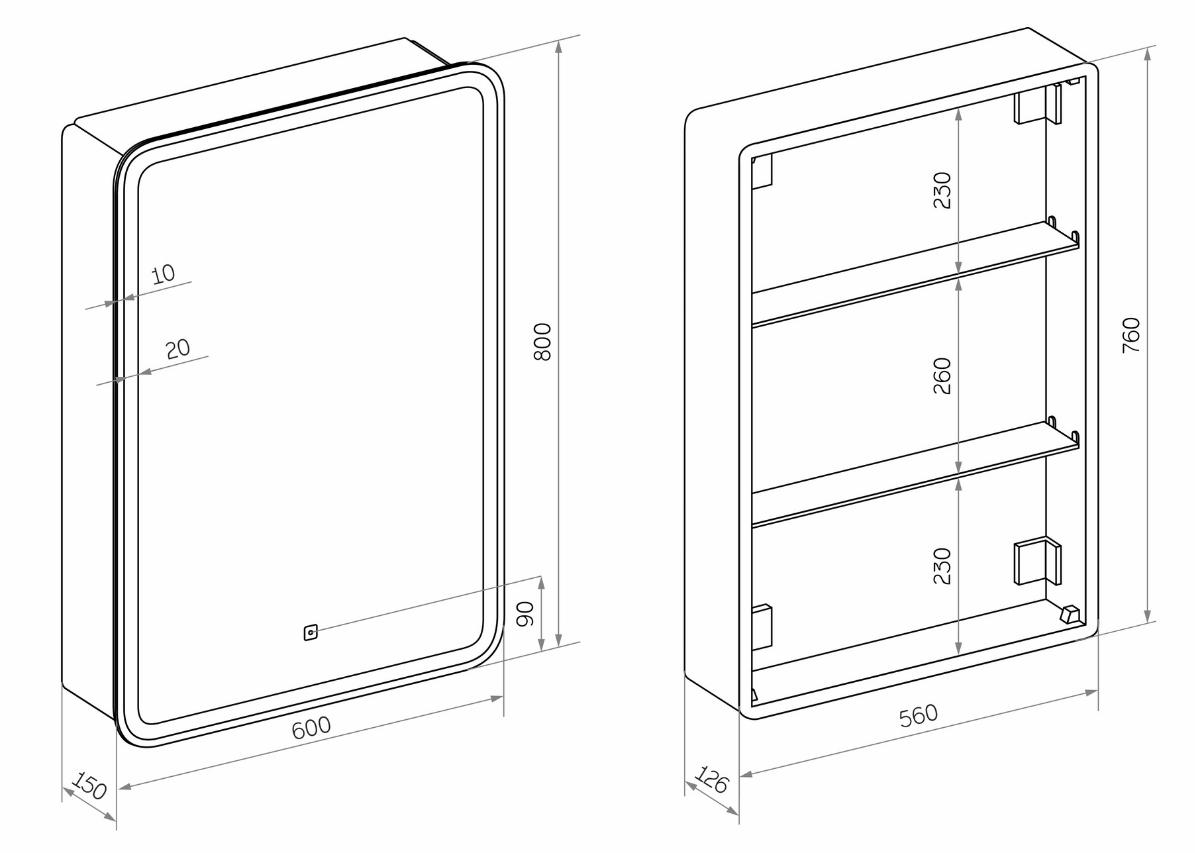 Зеркальный шкаф Континент Elliott LED 60x80 с подсветкой, левый МВК017