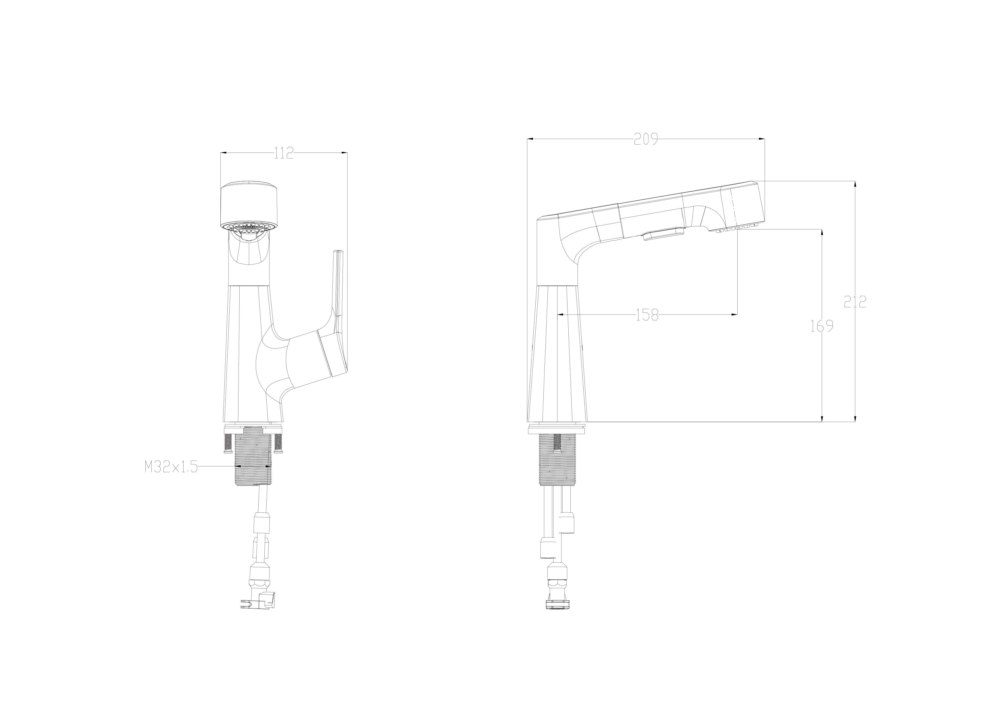 Смеситель для раковины Wonzon&Woghand WW-121B108-CR выдвижной излив, хром