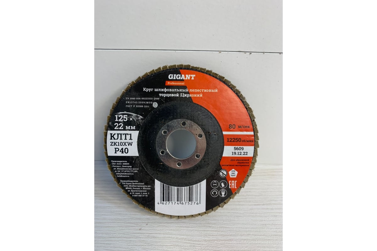 Круг лепестковый Professional 125х22.2 мм, P40, цирконий Gigant GNT-P40