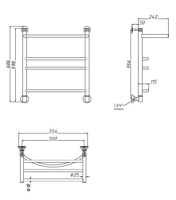 Полотенцесушитель электрический Aquanet Romeo(г2) 50x60 см, с верхней полкой