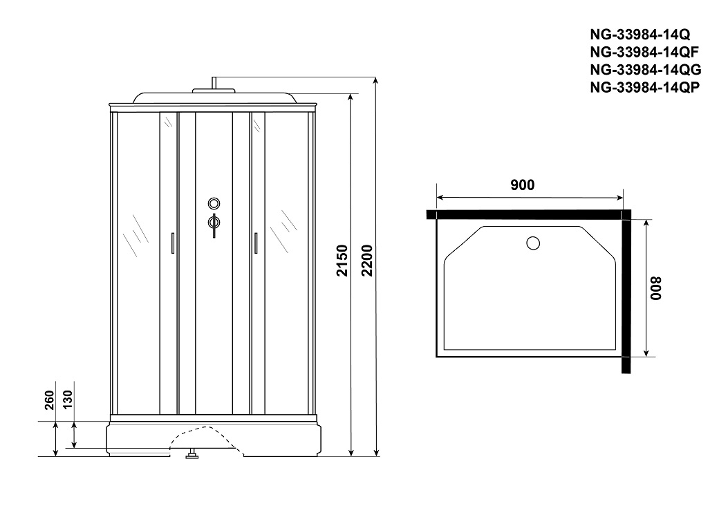 Душевая кабина Niagara NG 33984-14QG 90x80 стекло матовое, гидромассаж