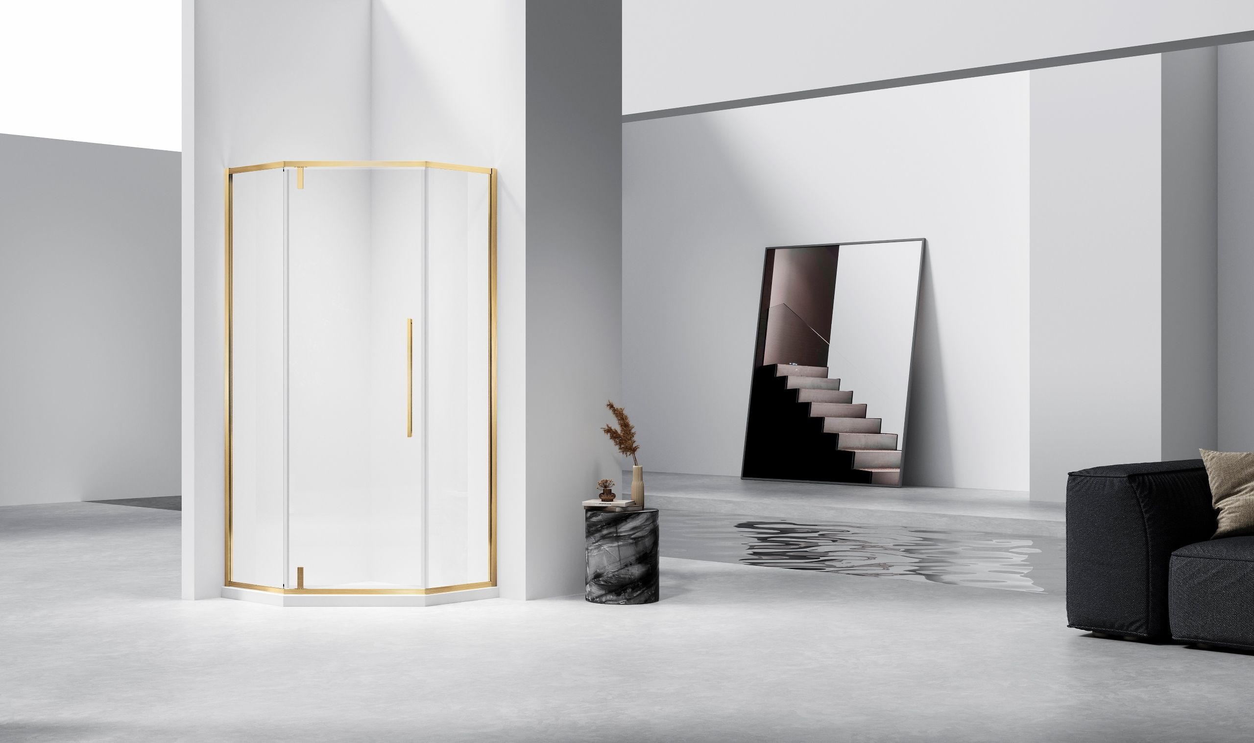 Душевой уголок Vincea Слим-Н (Slim-N VSP-4SN100CLG 100x100 брашированное золото, прозрачный