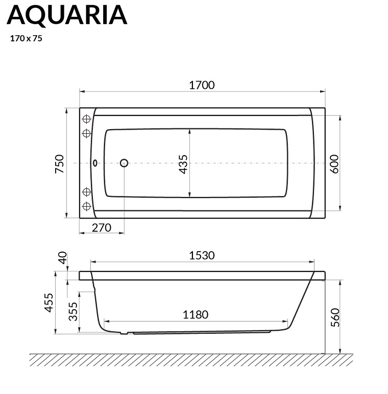 Акриловая ванна Excellent Aquaria 170x75