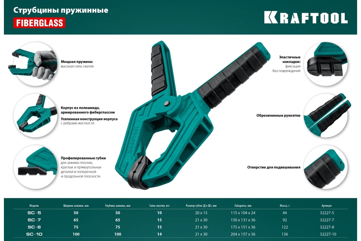 Пружинная струбцина Kraftool SC-7 65х65 мм 32227-7