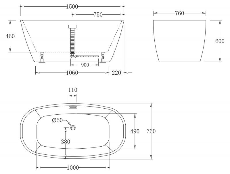 Акриловая ванна BelBagno BB72-1500 150x76 см