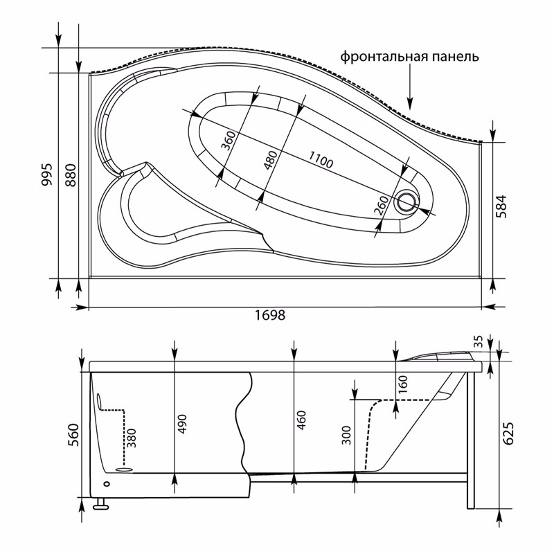 Акриловая ванна Aquanet Palma 170x100 L/R