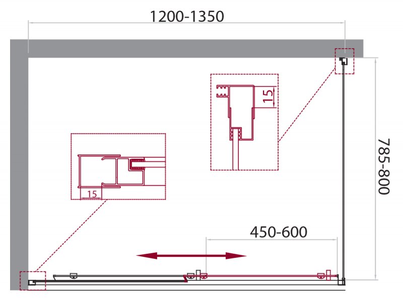 Душевой уголок BelBagno Unique 120-135x80 рифленый, хром