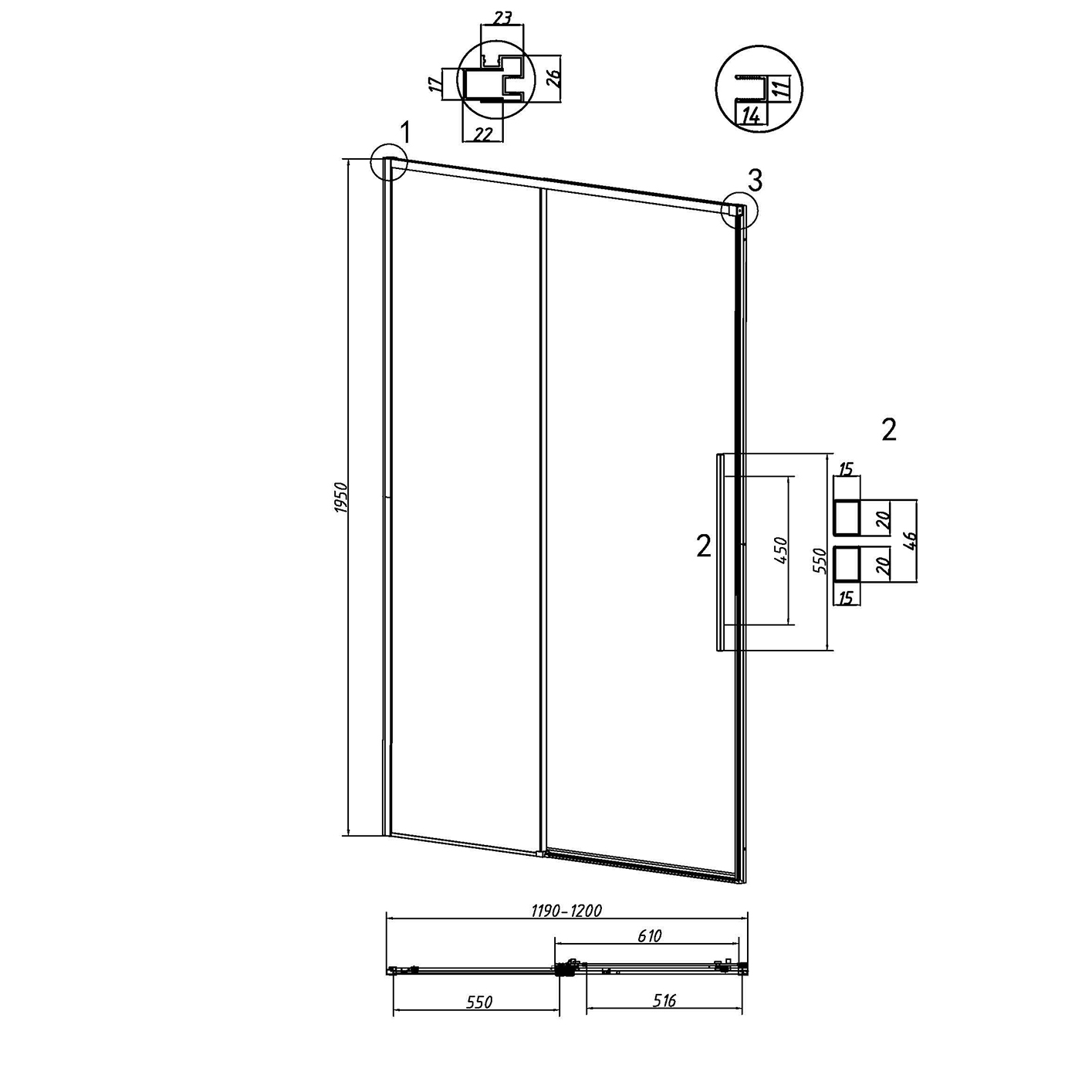 Душевая дверь Grossman Galaxy 120x195 тонированное, черный матовый 100.K33.01.120.21.10