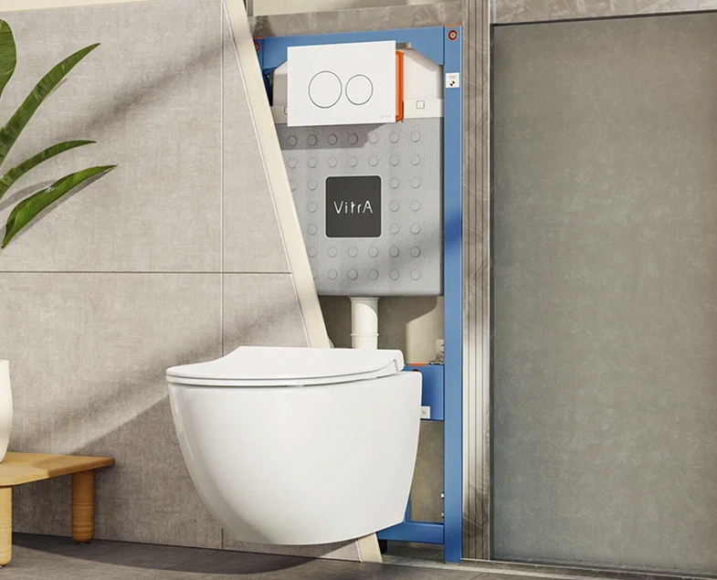 Подвесной унитаз VitrA Sento 9830B003-7207 комплект инсталляция VitrA V12, кнопка Sirius матовый хром, тонкое сиденье микролифт