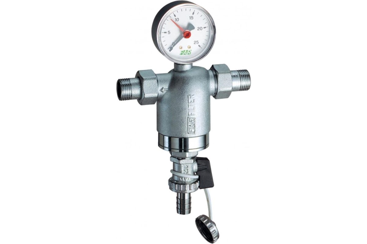 Фильтр FAR 3/4 НР-НР, с манометром, 100мкм, Max: 95 C, 25 бар (+ EPDM прокладка FD 8722 34 — 2 шт.) FA 3944 3410087