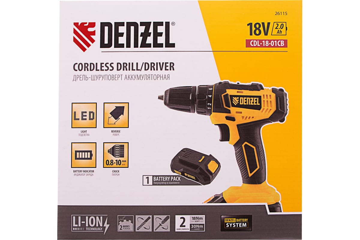 Аккумуляторная дрель-шуруповерт Denzel CDL-18-01CB 26115