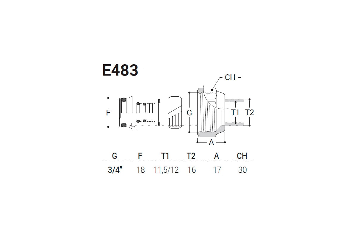 Резьбовое соединение для трубы с д11,5/12-16x3/4"e SR Rubinetterie бронза E483-2000Z0F0