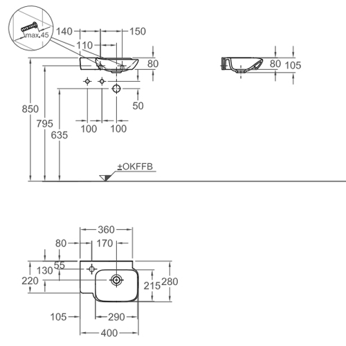 Раковина Geberit myDay 40 см L 125440600