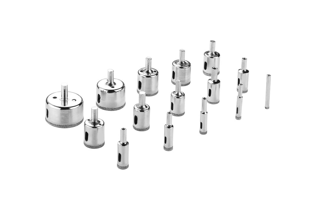 Набор алмазных коронок DHS01 по стеклу и керамике (6-50 мм; 15pcs) Deko 065-0541