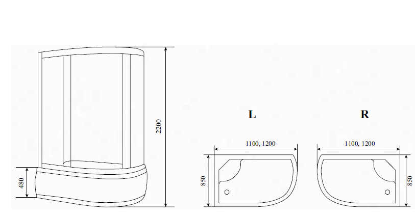 Душевая кабина Timo Standart T-5520R 120x85, без г/м, матовые стекла, хром, R