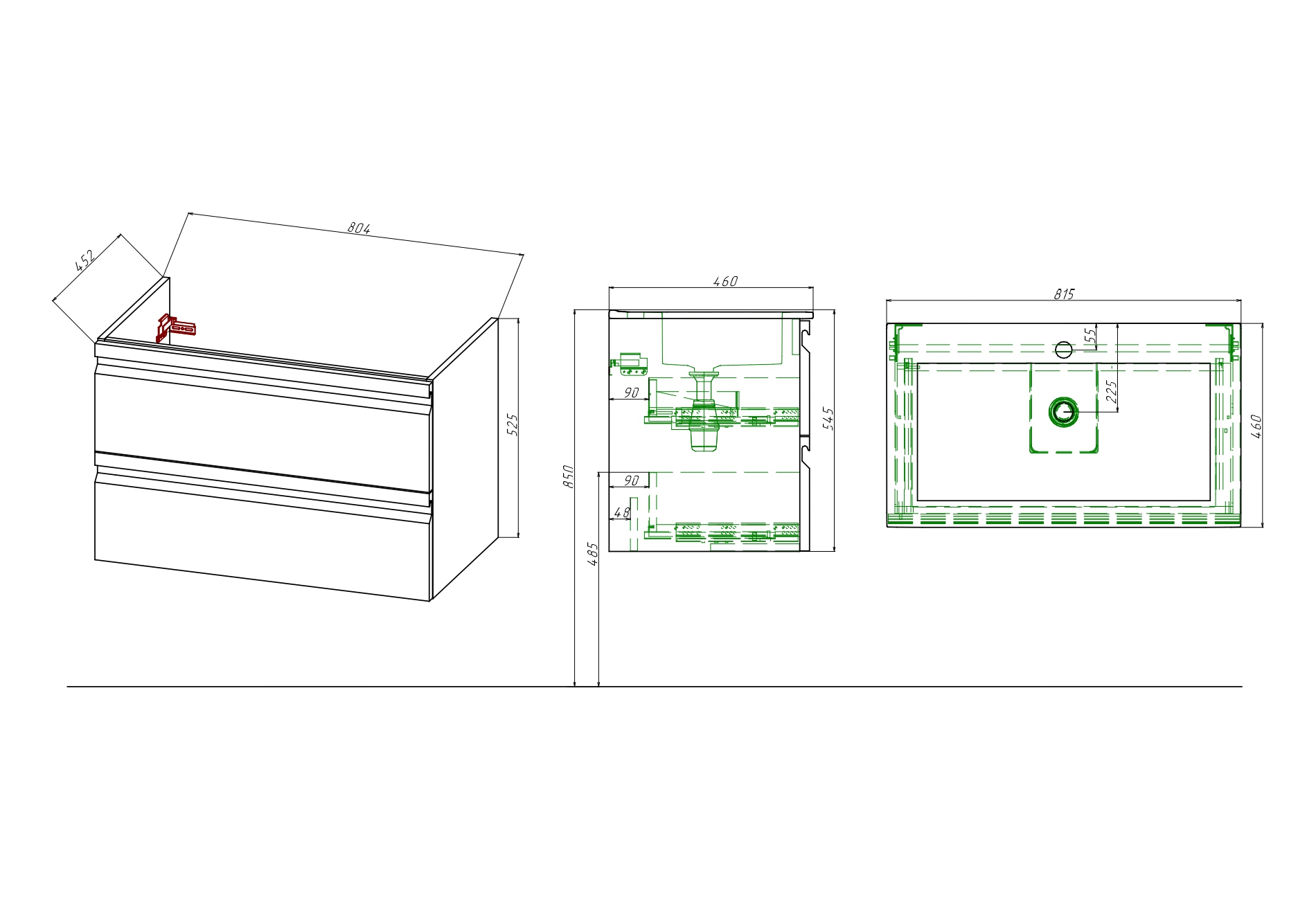 Тумба с раковиной Aquatek Вега 80 см AQ77080