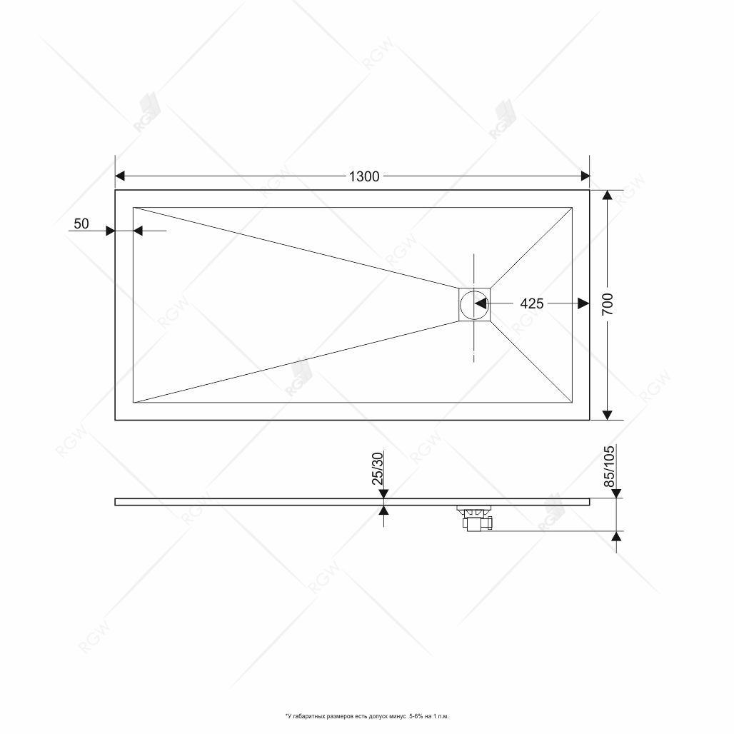 Поддон для душа RGW Stone Tray ST 70x130 графит