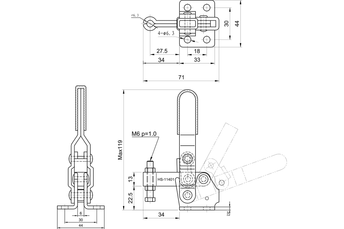 Зажим с вертикальной рукоятью HS CLAMP HS-11401