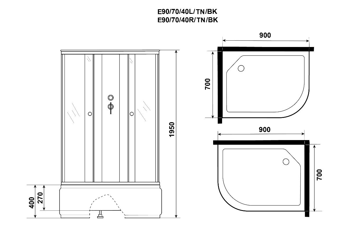 Душевая кабина Niagara Eco E90/70/40L/TN/BK 90x70 стекло тонированное, без крыши и г/м, L