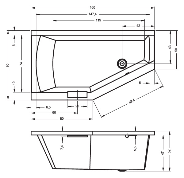 Акриловая ванна Riho Geta 160x90 L/R