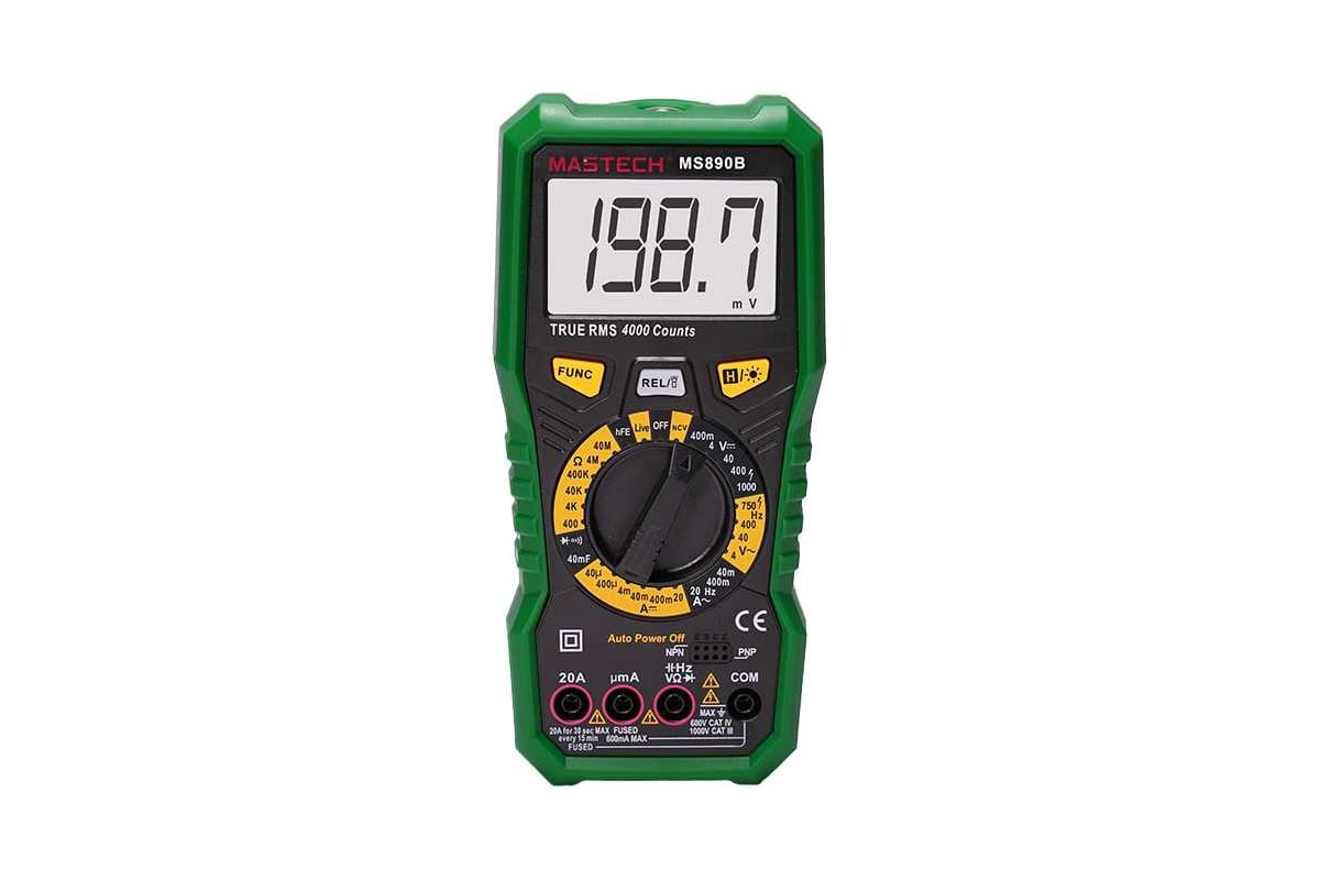 Цифровой мультиметр Mastech MS890B 1000V 20A True RMS измер.ёмкость,частота,температ. +фонарь, разрядность 4000 00-00013949