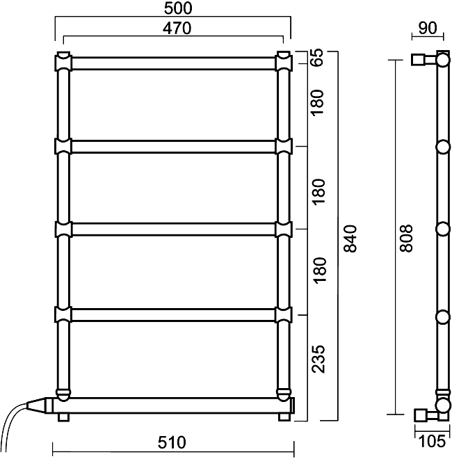 Полотенцесушитель электрический Margaroli Sole 370-542-5 хром