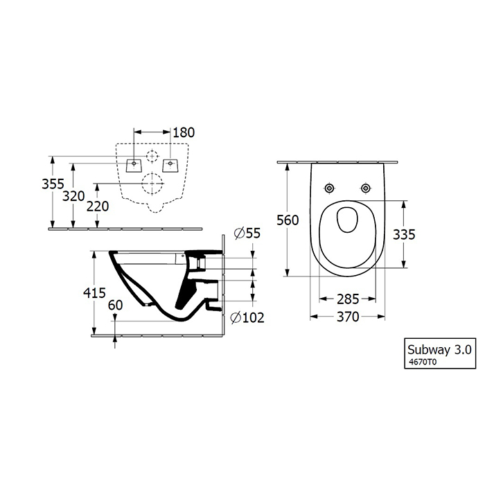 Подвесной унитаз Villeroy&Boch Subway 3.0 безободковый, с микролифтом 4670TSR1