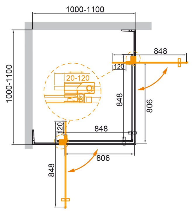 Душевой уголок Cezares SLIDER-A-2-100/110-GRIGIO-Cr 100/110x100/110 серый, хром