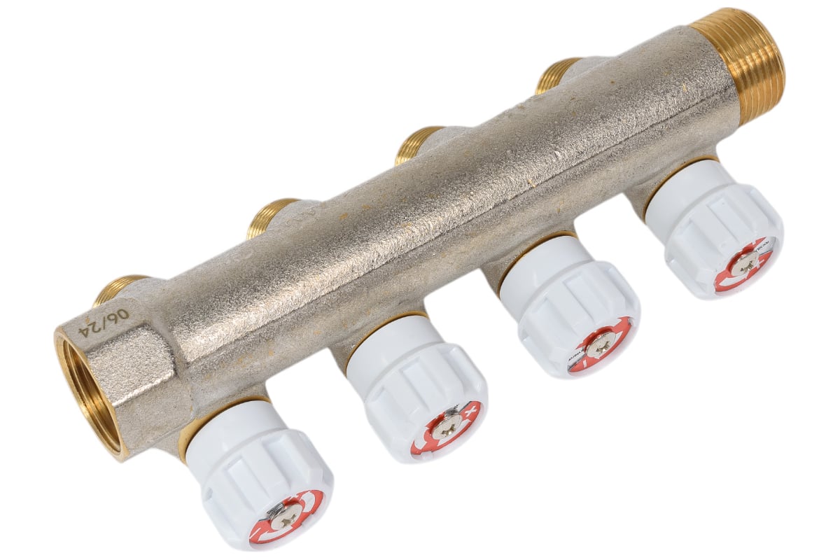 Коллектор MVI латунный с регулирующими вентилями 3/4"x1/2"x4 выхода MM.404.0504