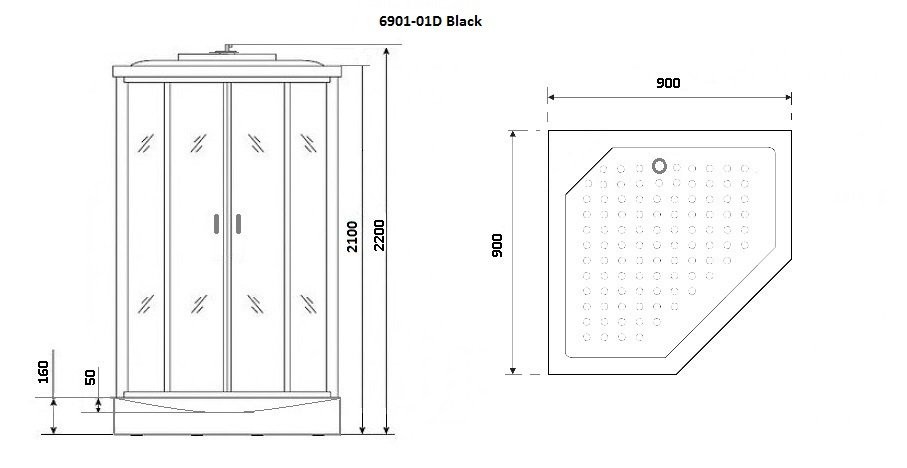 Душевая кабина Niagara Premium NG- 6902-01D BLACK 100x100