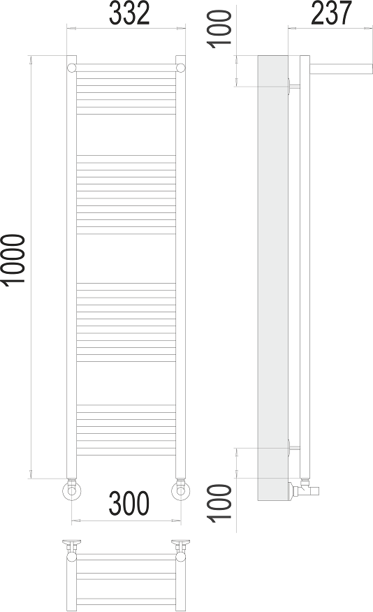 Полотенцесушитель водяной Terminus Аврора П20 300x1000, 4670078529848 c полкой