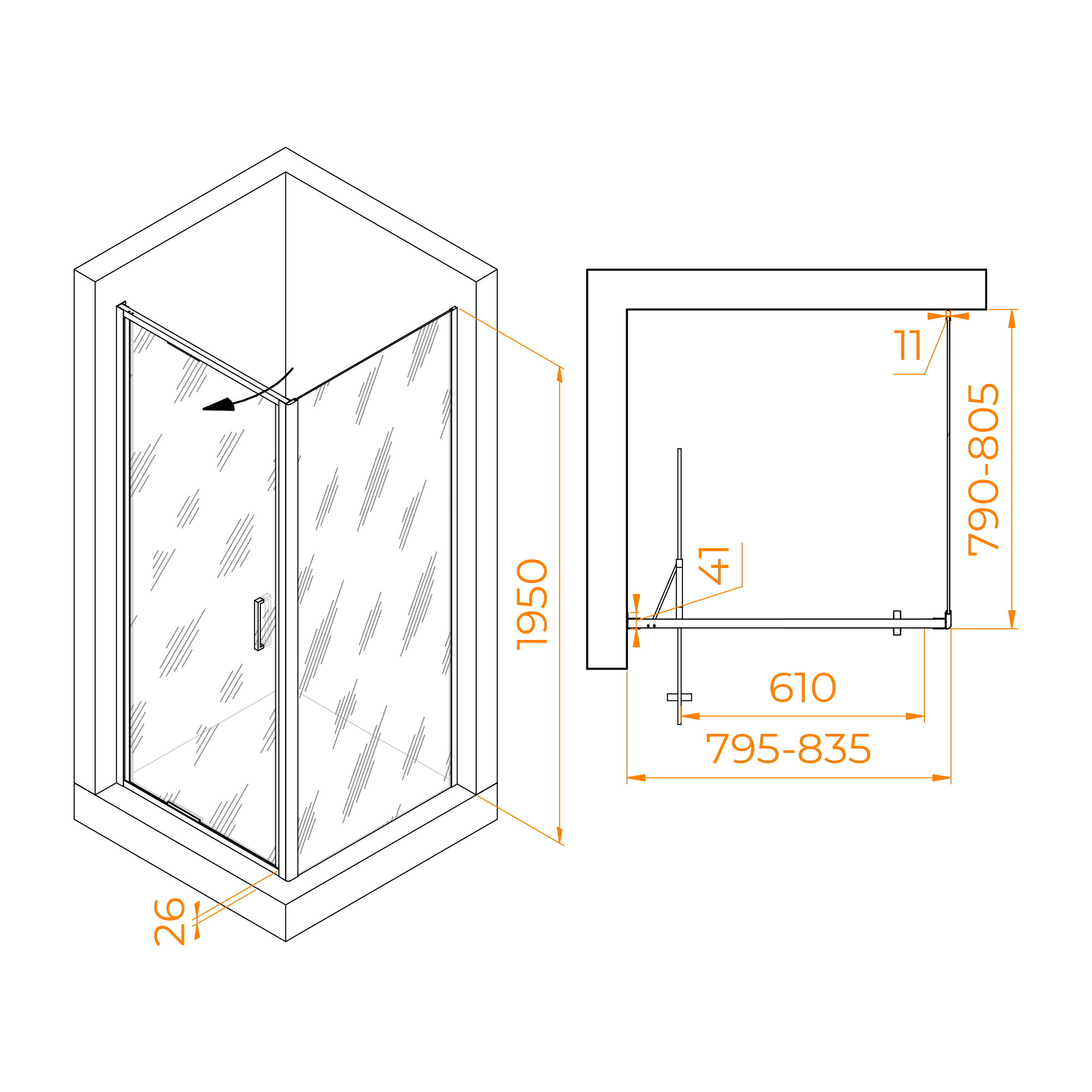 Душевой уголок RGW Stilvol SV-135B 80x80 прозрачное, черный 703213588-14