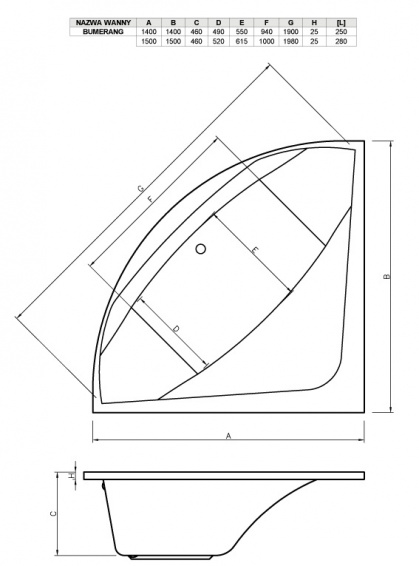 Акриловая ванна Vayer Boomerang 150x150 см