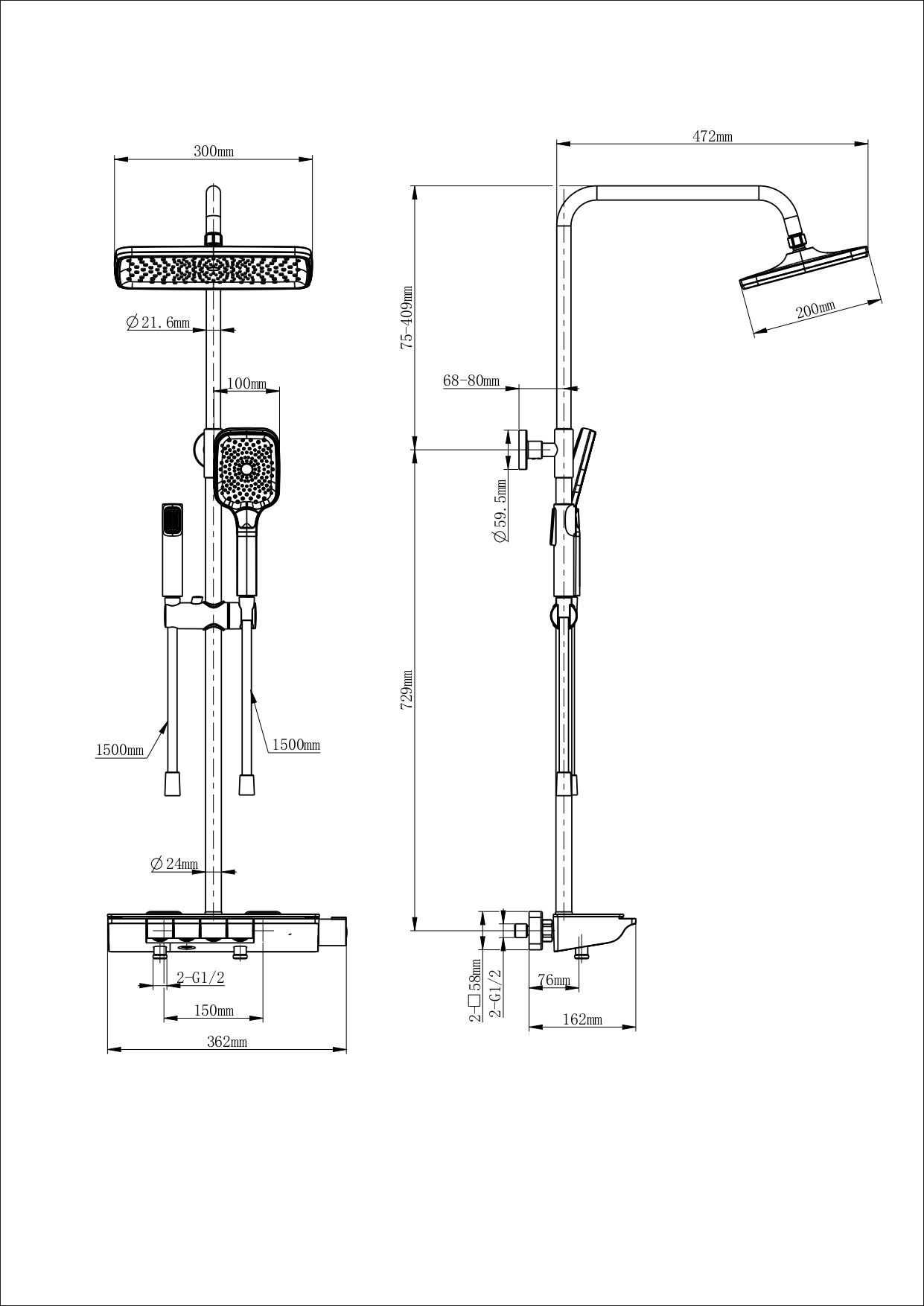 Душевая стойка Wonzon&Woghand Muse Lumia WW-B4174-BG термостат, брашированное золото