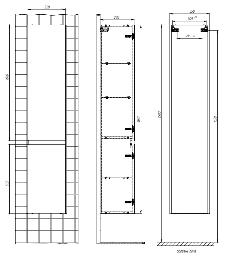 Шкаф пенал Creto Amelia 35 см антрацит/белый