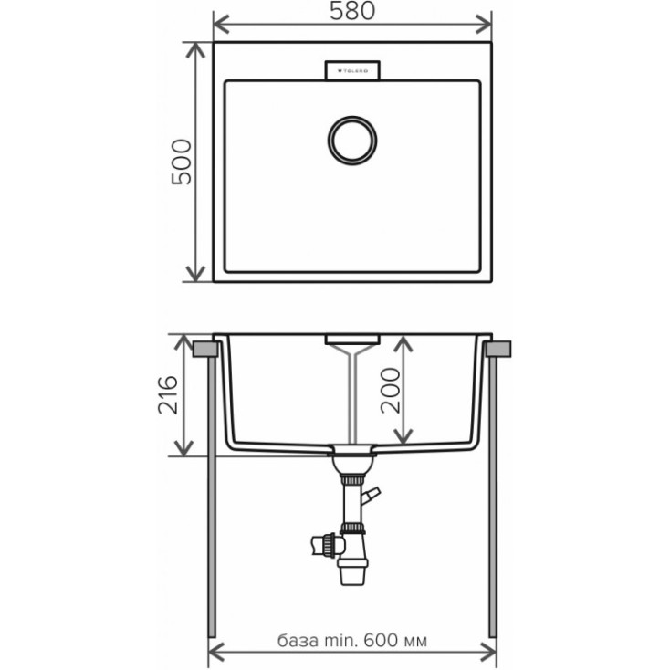 Кухонная мойка Tolero TL-650 №001 65 см серый металлик