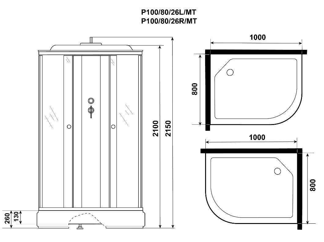 Душевая кабина Niagara Promo P100/80/26L/MT 100x80 стекло матовое, без г/м, L